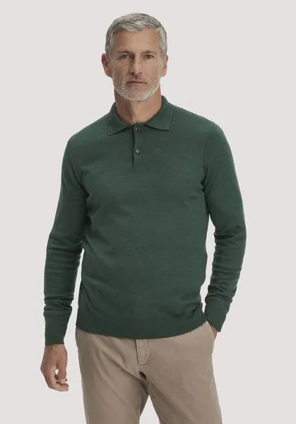 hessnatur hessnatur Strick Polo Regular aus reiner Bio-Merinowolle, Wacholdergrün, – Produktbild 1 von 4