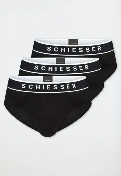 Schiesser Schiesser 3er Pack Herren Slips Biobaumwolle 95/5, Schwarz, – Produktbild 1 von 4
