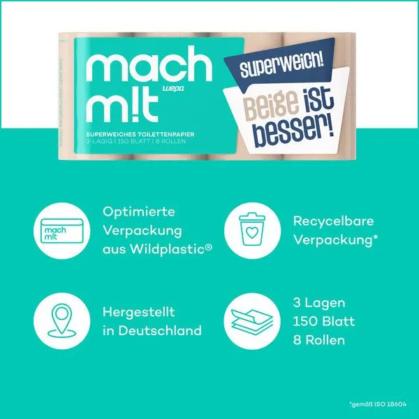 mach m!t mach m!t Toilettenpapier 3-lagig - 150 Blatt - PURE – Produktbild 2 von 4