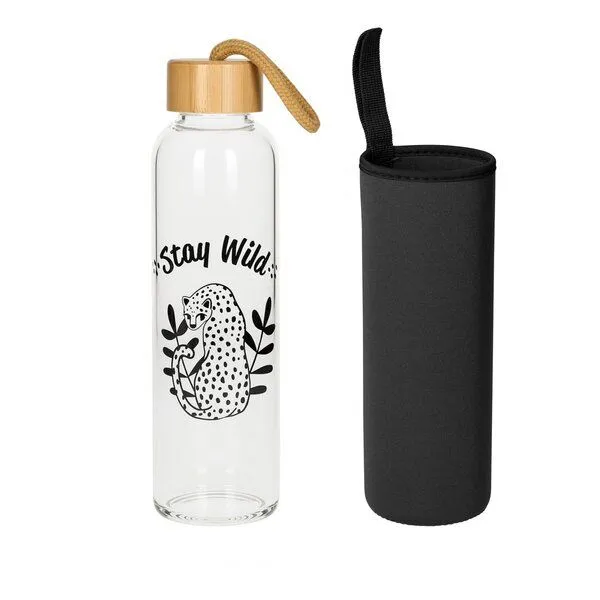 elasto elasto Glasflasche 550 ml mit Bambusdeckel - Trinkflasche mit Schutzhülle, Staywild, – Produktbild 1 von 4