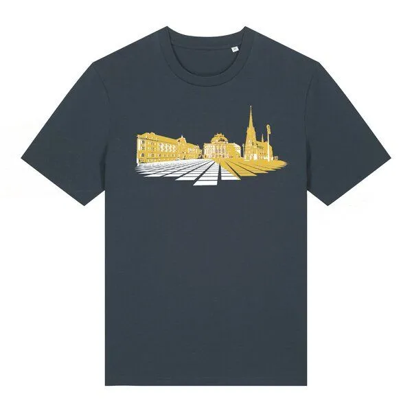 Spangeltangel Spangeltangel bedrucktes T-Shirt, Chemnitz, nachhaltig, Stadt, Herren, Damen, Unisex, Biobaumwolle, Dunkelgrau, – Produktbild 1 von 4