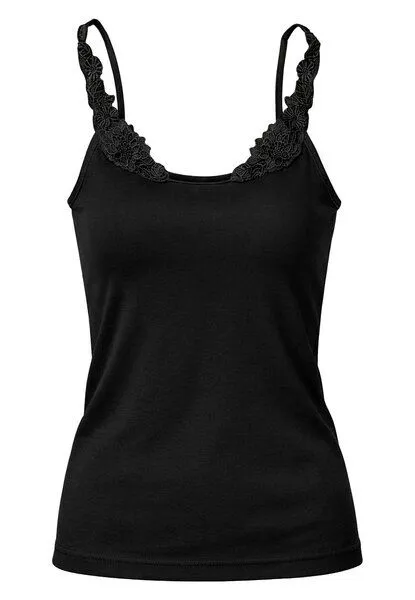 Haasis Bodywear Haasis Bodywear Damen Spitzenträger Top, Glanzeinfass, 2er Pack, Bio Baumwolle, Schwarz, – Produktbild 2 von 4