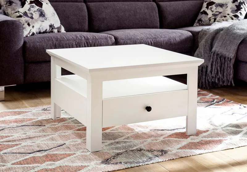 Home affaire Couchtisch Örebro, Couchtisch mit Schubkasten & Vollauszug - (B/T/H) 70/70/46 cm, Weiß, – Produktbild 3 von 5
