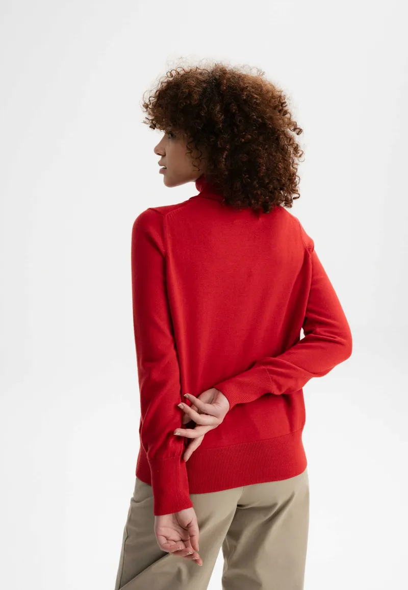 MELA MELA Damen vegan Feinstrickpullover Rollkragenpullover Mayura Granatapfelrot, Rot, – Produktbild 1 von 2