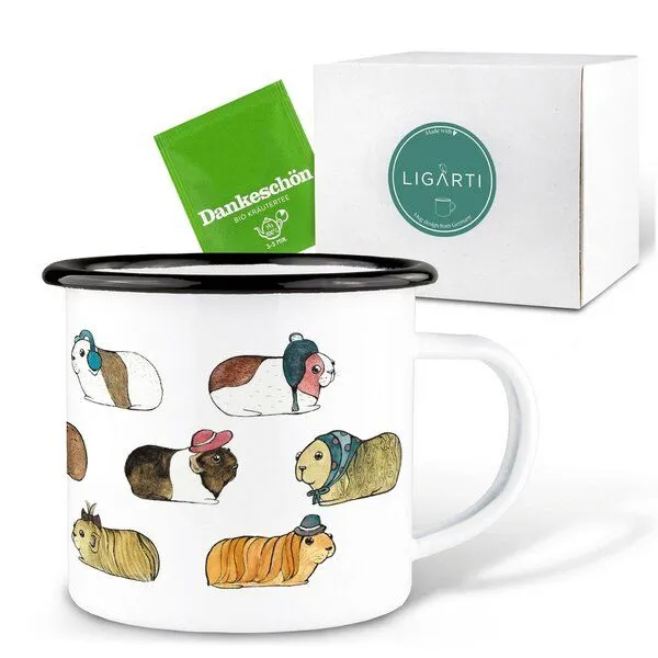 LIGARTI Emaille Tasse – Meerschweinchen flanieren – LIGARTI Tiermanufaktur – Produktbild 3 von 4