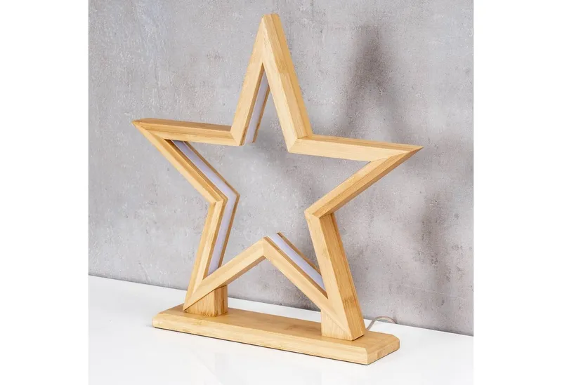 Levandeo® LED Stern, LED Stern Holz H33cm Tischlampe Bambus Weihnachten Dekoleuchte – Produktbild 1 von 5