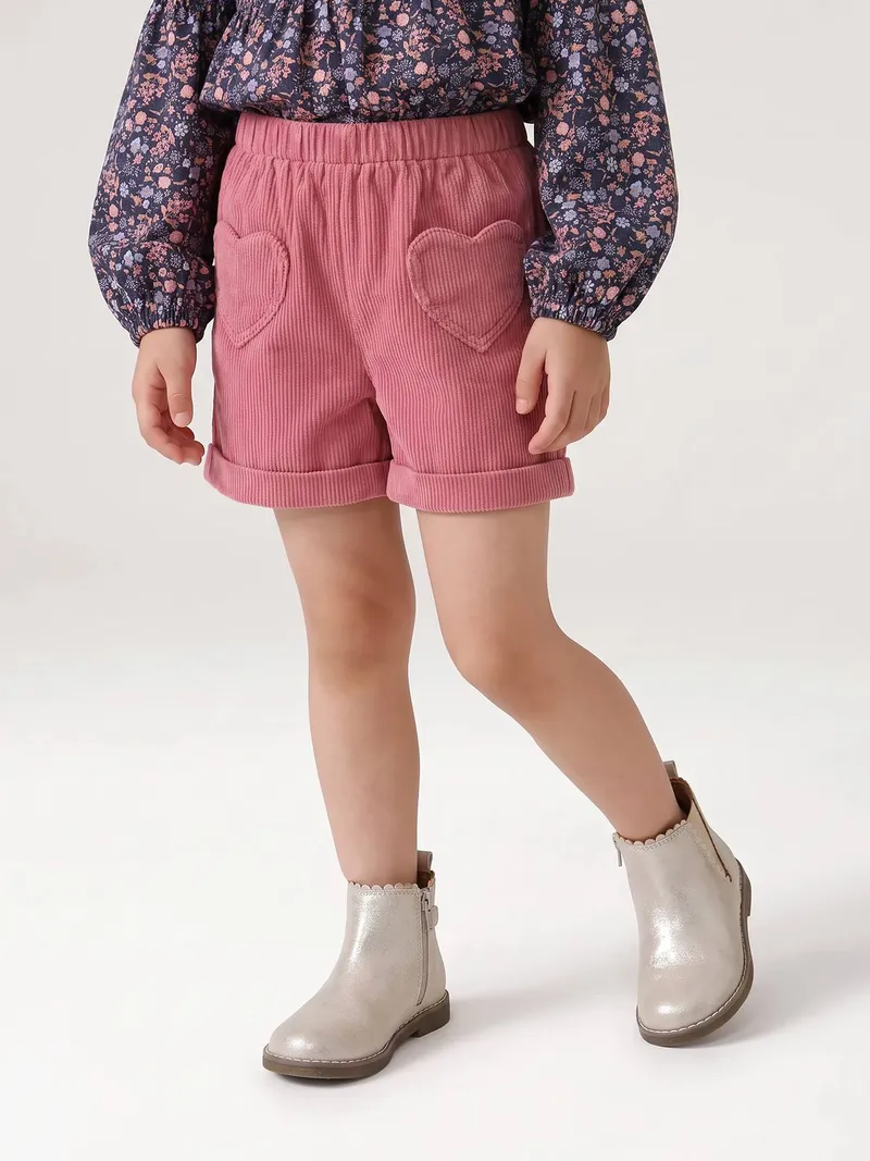 Vertbaudet Mädchen Cord-Shorts mit Herztaschen und Dehnbund, Rosa, – Produktbild 4 von 4