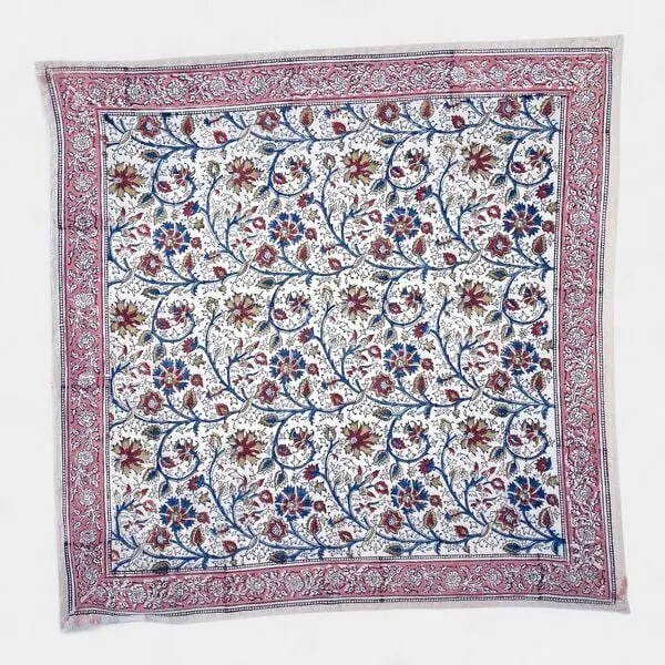 Der Lindwurm Der Lindwurm Kalamkari- Tuch (55x55 cm), Handdruck mit Pflanzenfarben, Rot/rosa, – Produktbild 1 von 2