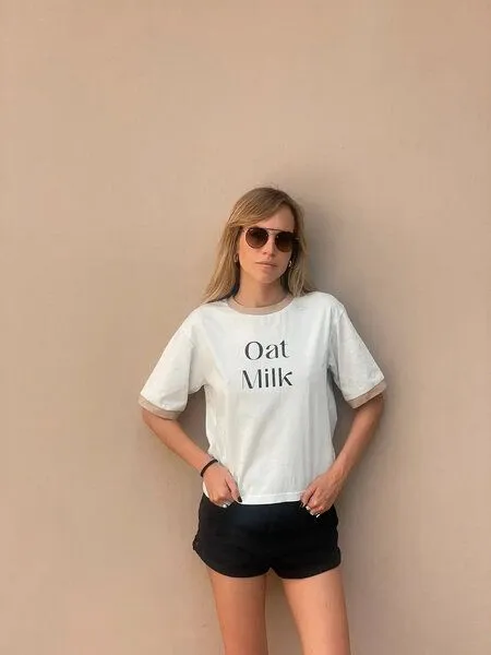 New Orchard New Orchard Vegan T-shirt 100% Baumwolle, Beige und weiß, – Produktbild 1 von 3