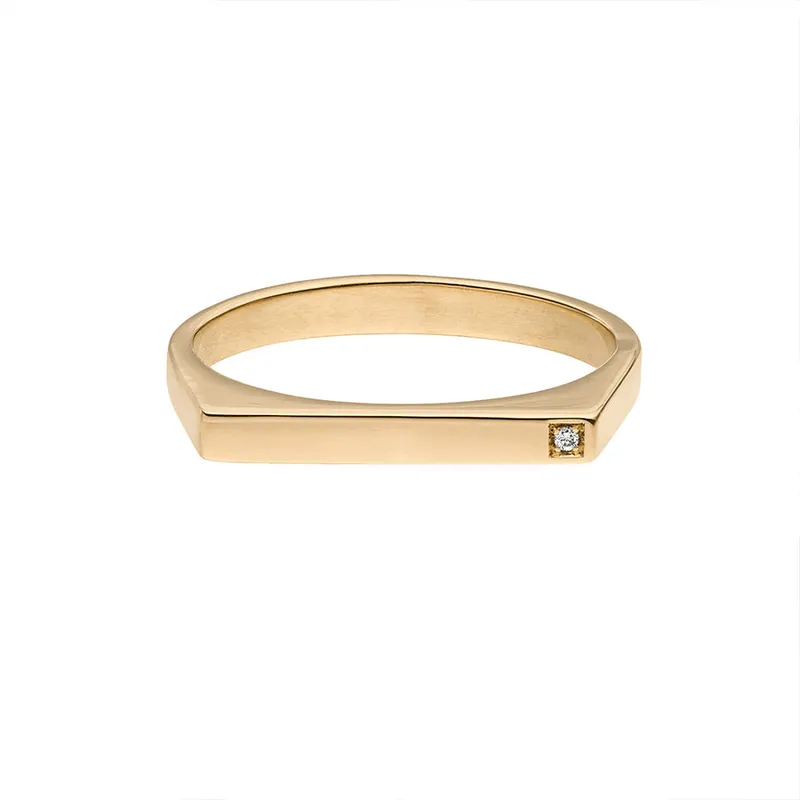 Maren Jewellery The Signet Essential Ring - 54 / 18K Gelbgold & 1 Labordiamant – Produktbild 1 von 1