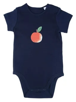 MelaDi Meladi Kinder Baby-Body aus Biobaumwolle - Apfel auf Navy Blau – Produktbild 1 von 1
