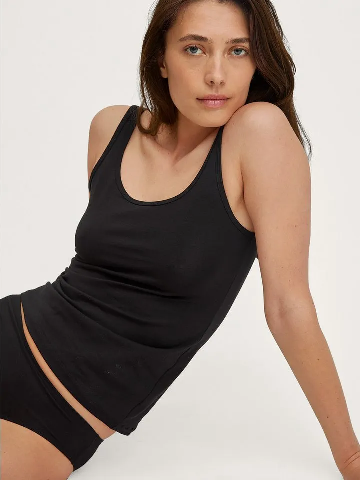 CALIDA CALIDA Shirttop Essential Cotton Baumwoll-Mix, Single Jersey, elastisch, Rundhalsausschnitt, Schwarz, – Produktbild 4 von 5