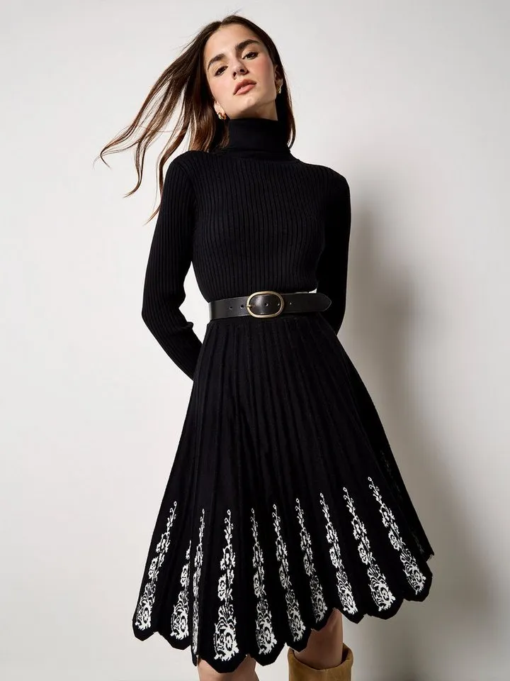 Apricot Apricot Strickkleid Midikleid mit Spitzenvolant, Schwarz, – Produktbild 1 von 4