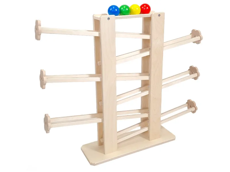 Hess Holzspielzeug Hess Holzspielzeug Kugelbahn aus Holz, 4 Murmeln bunt Höhe 60 cm, Natur, mehrfarbig, – Produktbild 1 von 2
