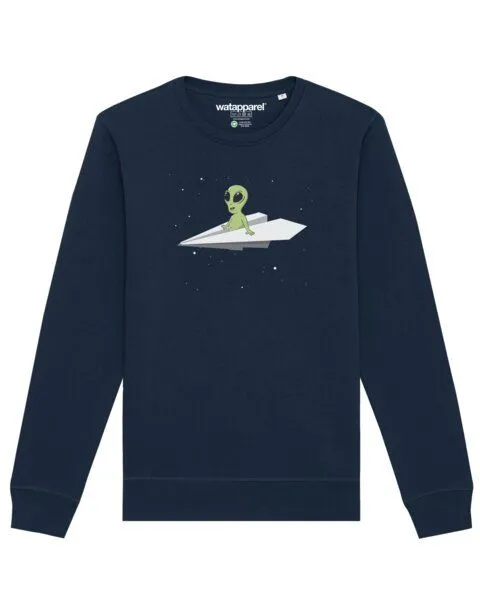 watapparel watapparel Sweatshirt Unisex Alien on a paper plane, French navy, – Produktbild 1 von 4