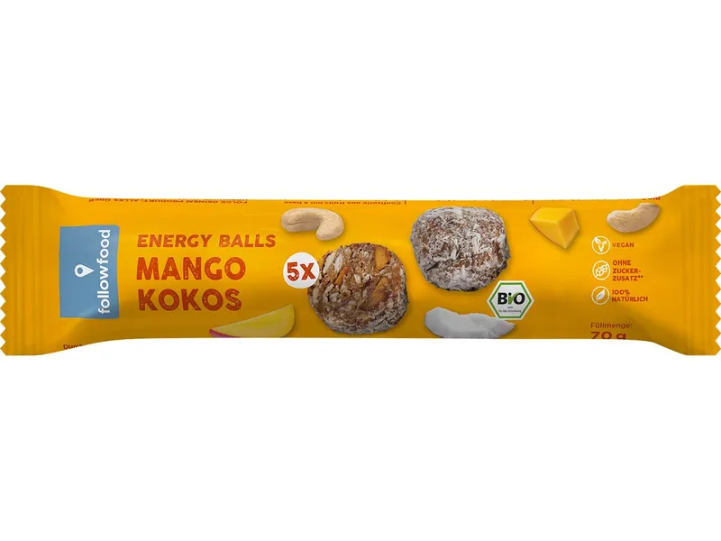 followfood followfood Bio-Fruchtkugeln Mango und Kokos, Energy Balls, 64 g – Produktbild 1 von 1