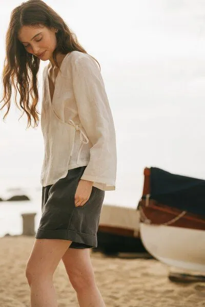 AmourLinen AmourLinen Leinen-Shorts MIA, Charcoal (schwarz), – Produktbild 4 von 4