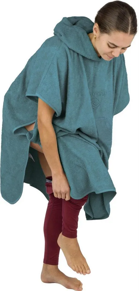 normani Badeponcho Badeponcho aus Bio-Baumwolle Sitra, Bio-Baumwolle, Kapuze, Schlupf, Strandponcho 90x105 cm aus 100 % Öko-Baumwolle mit Kapuze, Blau, – Produktbild 4 von 8