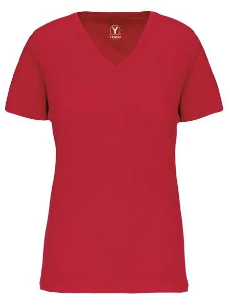 YTWOO YTWOO Basic Damen T-Shirt mit V-Ausschnitt aus Bio-Baumwolle in Conversion, Rot, – Produktbild 2 von 2