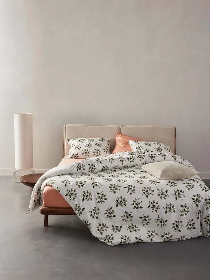 Essenza Bettwäsche Jolien, Baumwolle Leinenoptik, 2 teilig, mit floralem Muster, Beige, – Produktbild 2 von 4
