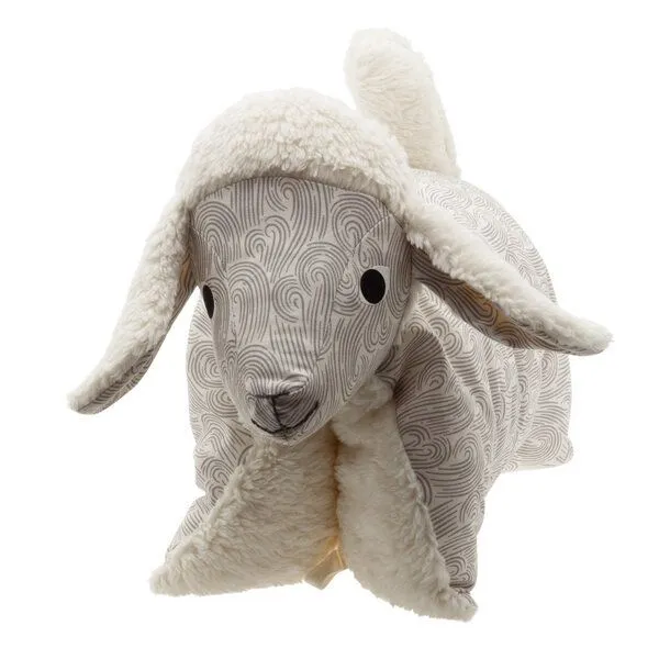 Flosinn Flosinn Kuscheltierkissen Lamm mit Teddyplüsch aus Baumwolle Personalisierbar, Grau, – Produktbild 3 von 4