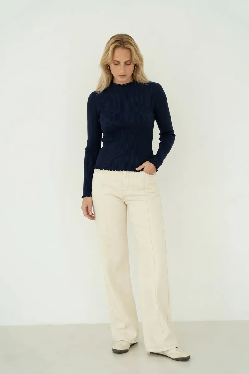 Näz Näz Damen vegan Rollkragenpullover Ava In Marineblau, Blau, – Produktbild 1 von 2