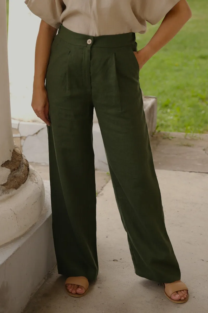 Amber Linen Amber Linen Damen vegan Hose Jakarta Waldgrün, Dunkelgrün, – Produktbild 2 von 2