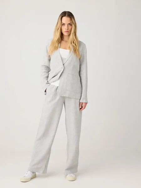 KnowledgeCotton Apparel KnowledgeCotton Apparel POSEY weite, mittelhohe Leinenhose - GOTS/Vegan, Grau (yarndyed-ultimate-grey), – Produktbild 3 von 3