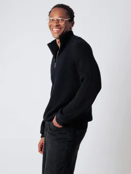 Honest Basics Honest Basics Herren vegan Half-Zip Pullover Strick Schwarz – Produktbild 1 von 1