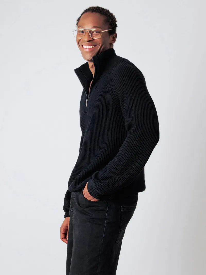 Honest Basics Honest Basics Herren vegan Half-Zip Pullover Strick Schwarz, Schwarz, – Produktbild 1 von 2