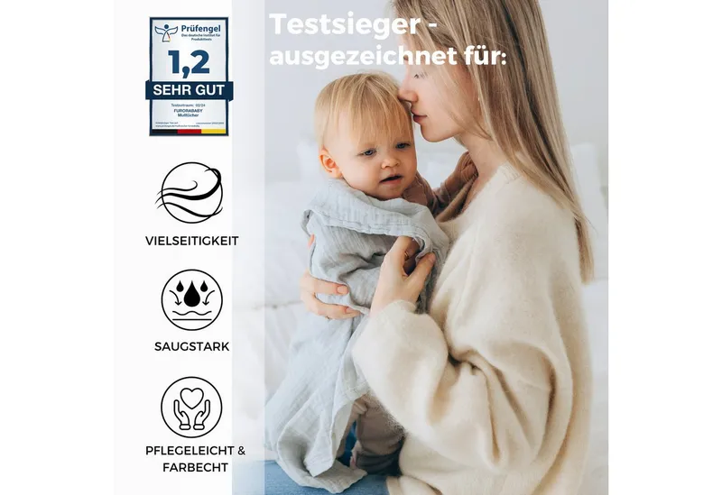 furora BABY furora BABY Spucktuch Baby Mulltücher Sets (Bio-Musselin: super soft) 80x80cm oder 25x25cm, Sehr weich, Bunt, – Produktbild 5 von 5