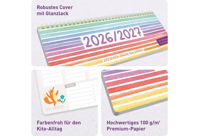 Häfft Häfft Tischkalender Erzieher*innen, 2026/27, Color Stripes – Produktbild 3 von 6