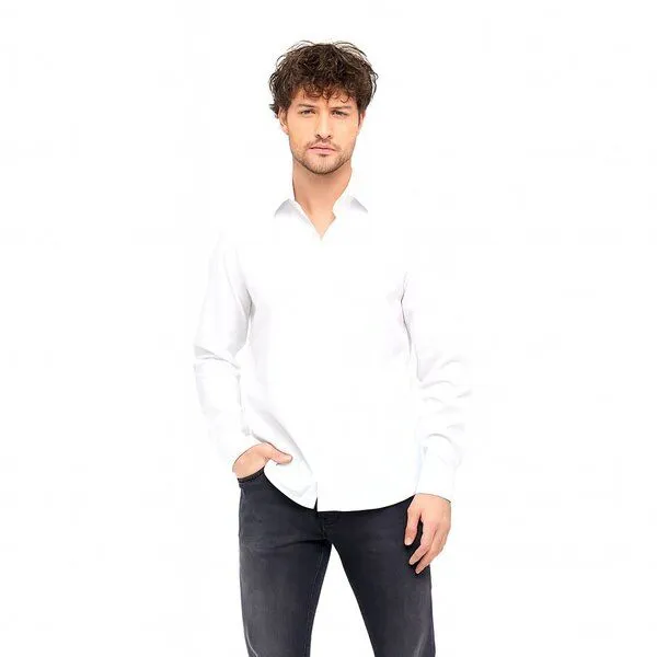 BUFFON ITALY BUFFON ITALY Herren Business Hemd Bio-Baumwolle weiss schwarz Classic Fit Slim Fit, Weiss, – Produktbild 1 von 3