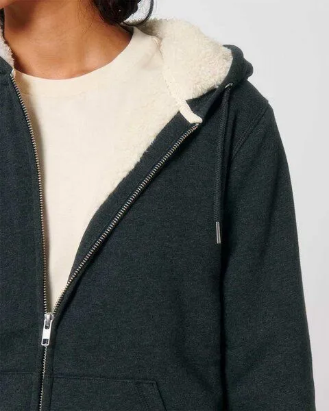 YTWOO YTWOO Sherpa Hoodie, Unisex, Zip-through, nachhaltig, Bio-Baumwolle, Dunkelgrau meliert, – Produktbild 3 von 3