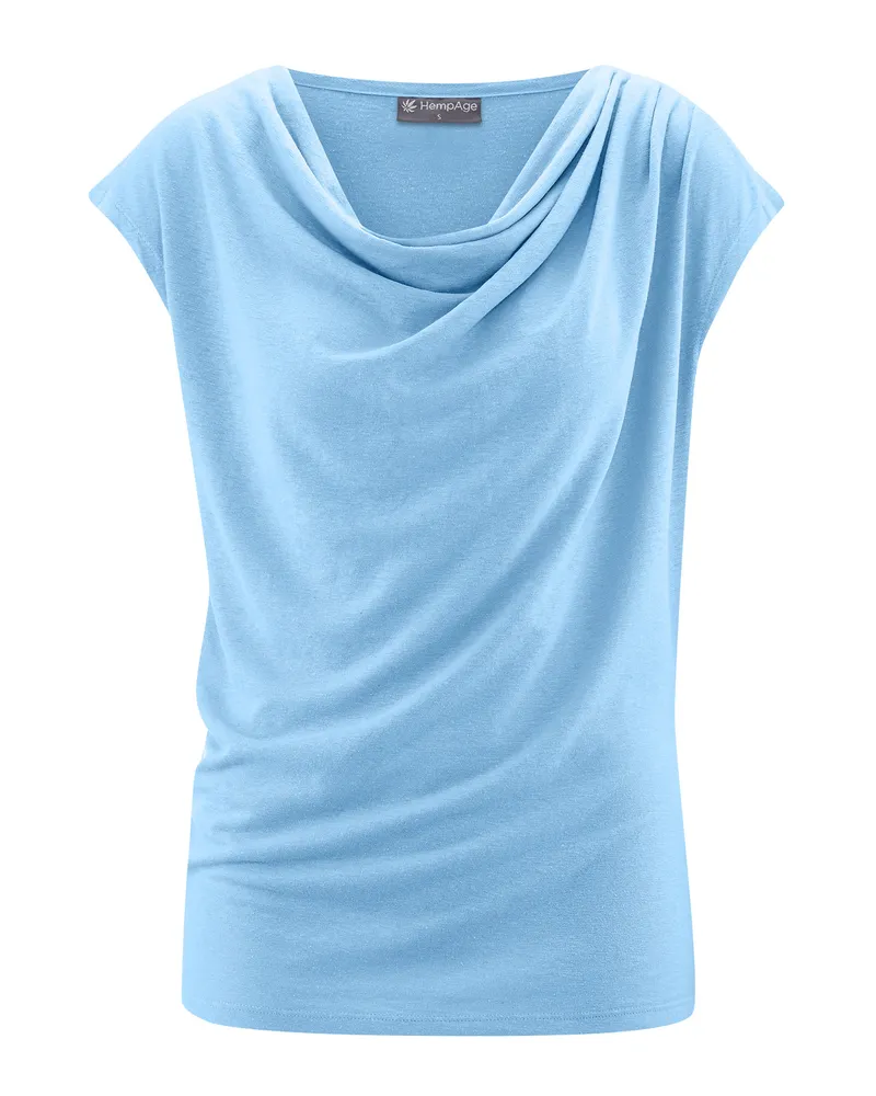 HempAge Hempage Damen vegan Top Mit Wasserfall Ausschnitt Gletscherblau, Blau, – Produktbild 1 von 2