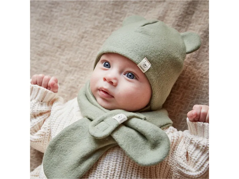 Maximo Baby Mütze mit Öhrchen Bio-Baumwolle Fleece mineral-hellbraun-meliert Gr. 45, Braun, – Produktbild 2 von 2