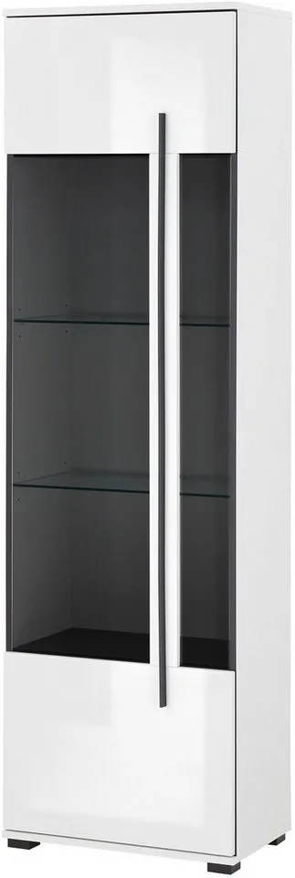 Home affaire Vitrine Cantara, Vitrinenschrank in Eiche Evoke, Weiß o Kaschmir, Standvitrine schwarzer Stangengriff, ausreichend Stauraum, vielseitig einsetzbar, Weiß, – Produktbild 3 von 3