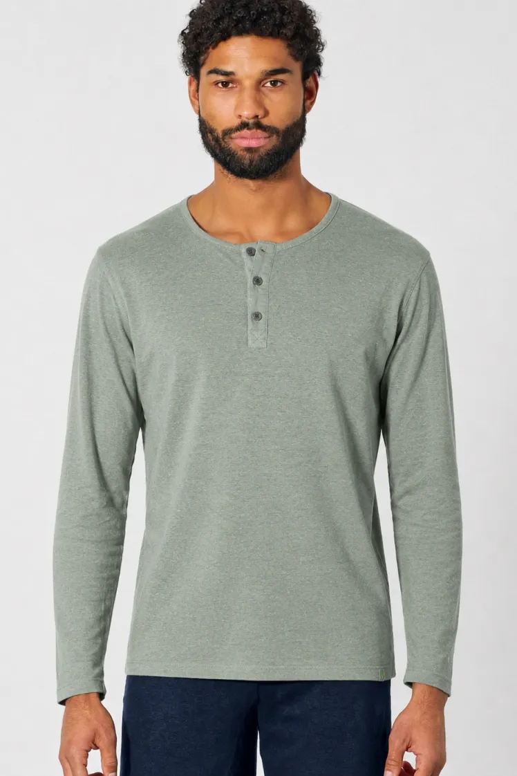 HempAge Hempage Herren vegan Langärmliges Henley Shirt Aus Gebürstetem Stoff Thymiangrün, Grün, – Produktbild 2 von 2