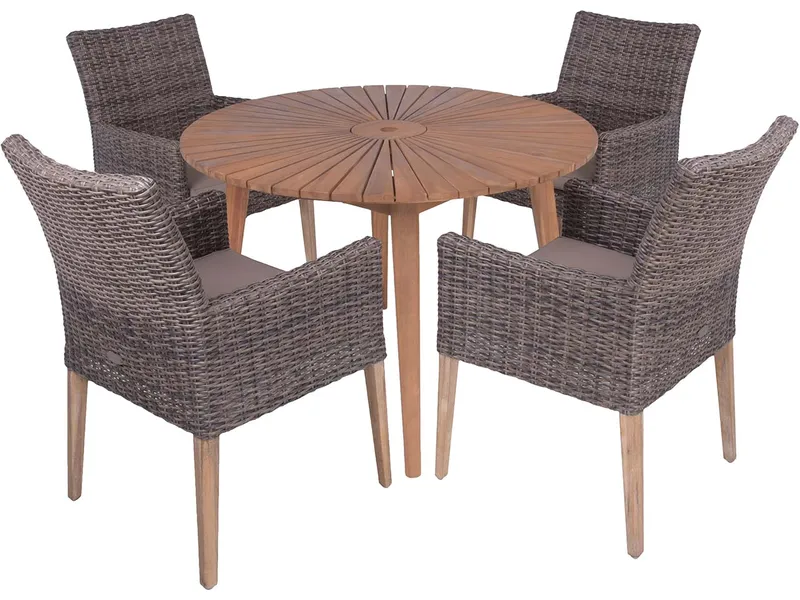 Gartenmöbel-Set "FREMONT/NORVELL 01" 5-tlg. 1 Tisch Akazie, 4 Sessel KSgefl. hellbraun – Produktbild 1 von 1