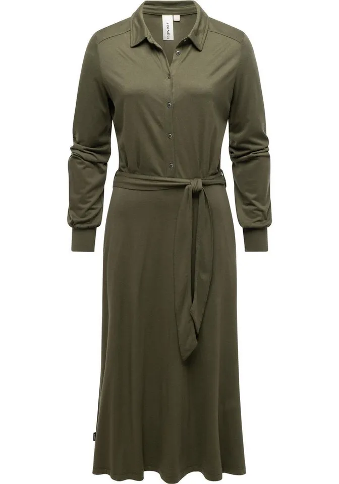 ragwear ragwear Blusenkleid Plantee Modisches Damenkleid mit Taillengürtel, Grün, – Produktbild 1 von 2