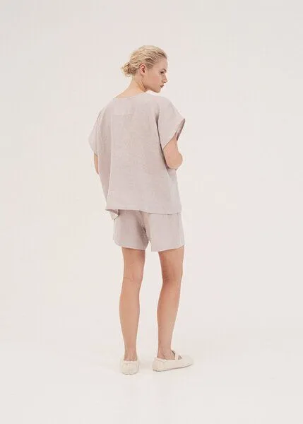 AmourLinen AmourLinen Kurzarm-Pyjama-Set CLOUD NINE, Creme, – Produktbild 2 von 4