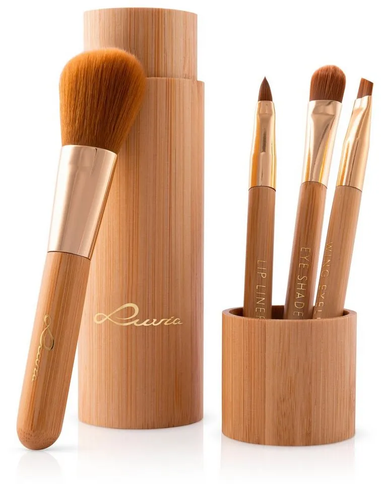Luvia Cosmetics Kosmetikpinsel-Set TRAVEL BAMBOO, 4 tlg., 4 Pinsel aus Nurai-Haar, vegan, in Reisegröße, mit Pinselhalter., Braun, – Produktbild 2 von 5