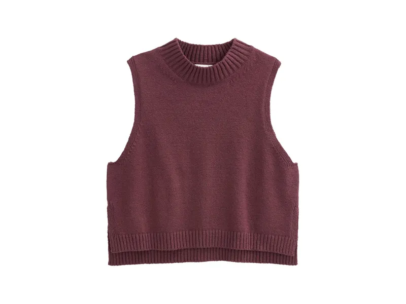People Wear Organic People Wear Organic Boucléstrick-Pullunder Bio-Baumwolle (kbA) burgunder M, Rot, braun, – Produktbild 1 von 1