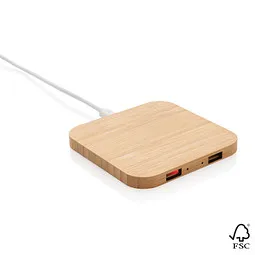 XD Collection XD Collection Zertifiziertes kabelloses 5W-Charger aus Bambus mit USB, Braun, – Produktbild 1 von 1