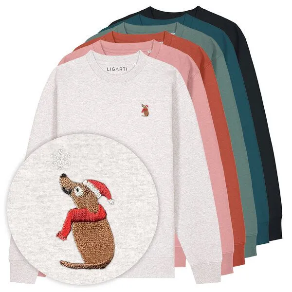 LIGARTI Bestickter Pullover – Thomas der Weihnachtshund – LIGARTI Tiermanufaktur, Schwarz, – Produktbild 2 von 3