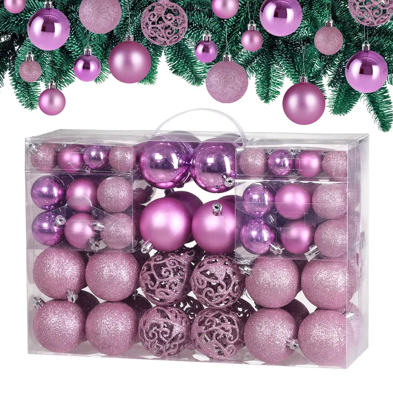 Casaria® Weihnachtskugeln Rosa 100-tlg in matt, glänzend & glitzernd, Pink, – Produktbild 1 von 2
