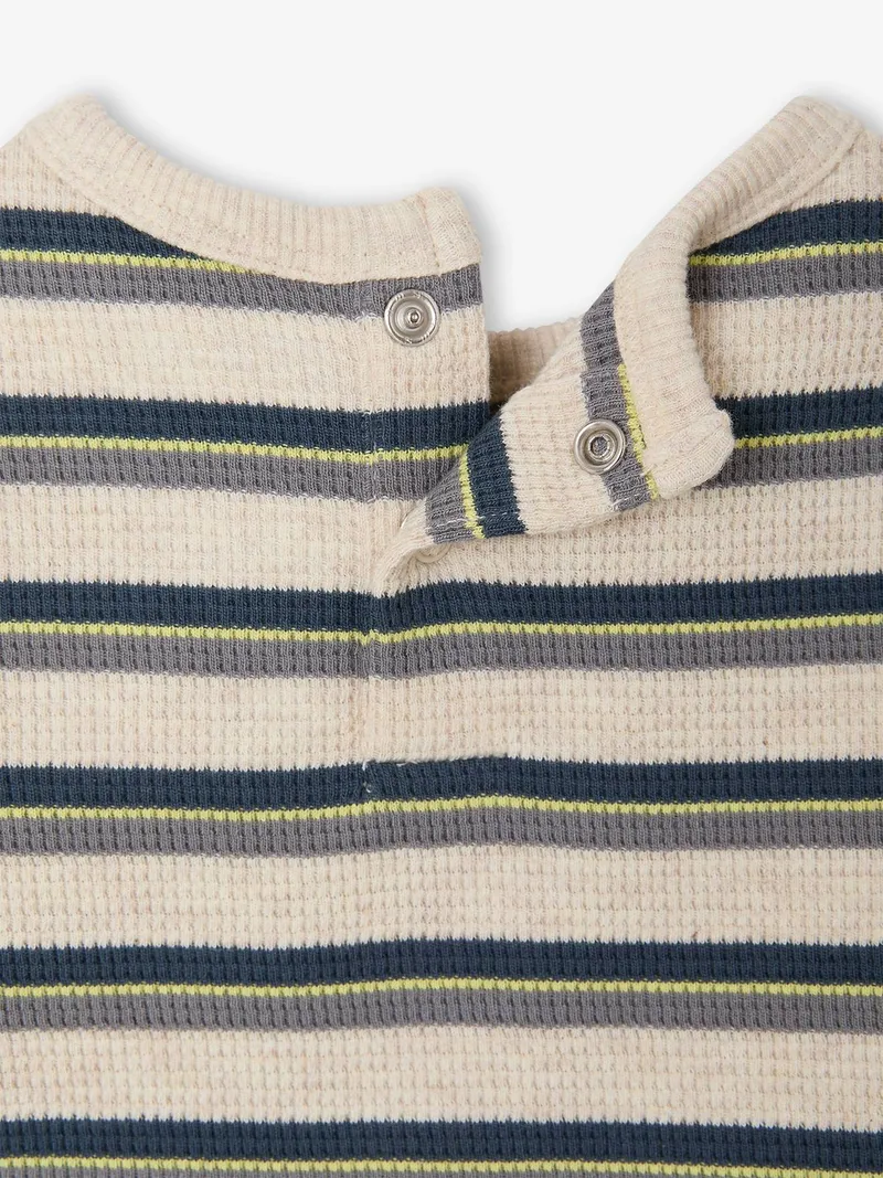 Vertbaudet Gestreiftes Shirt aus Waffelpikee Baby, Beige meliert, – Produktbild 2 von 2