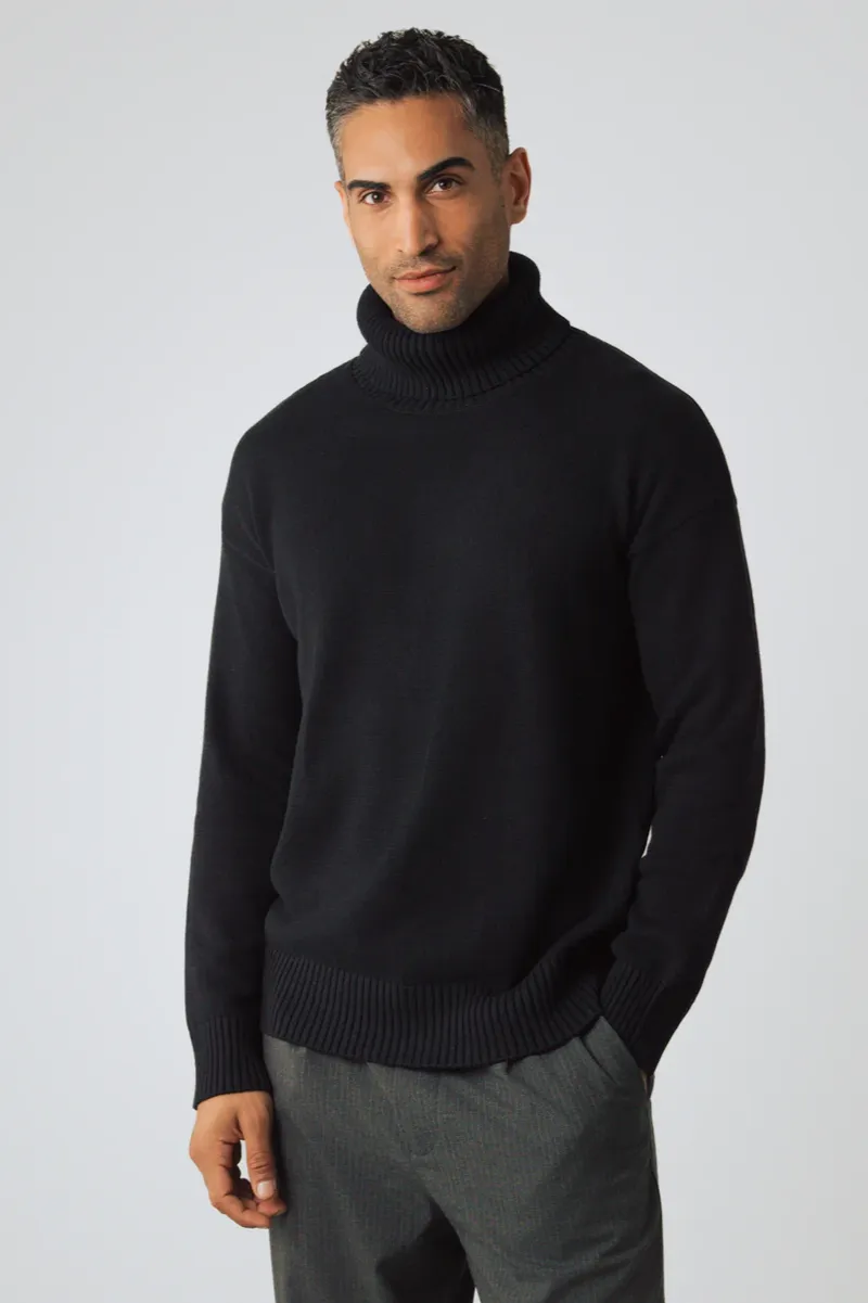 Honest Basics Honest Basics Herren vegan Rollkragenpullover Chunky Schwarz, Schwarz, – Produktbild 2 von 2