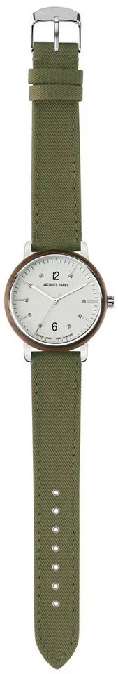 Jacques Farel Quarzuhr ORW1037 Damen Armbanduhr Stahlgehäuse Holzring Lyocellband 3 bar, Analog Grün Dunkelbraun Holzuhr Geschenk Frauen Ø38 mm – Produktbild 3 von 3