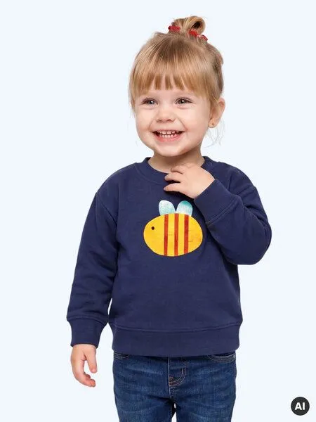 MelaDi Meladi Kinder Baby - Sweater aus Biobaumwolle - Biene auf Navy Blue, Blau, – Produktbild 6 von 7